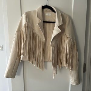 Cropped Fringe Jacket - Cream - S
